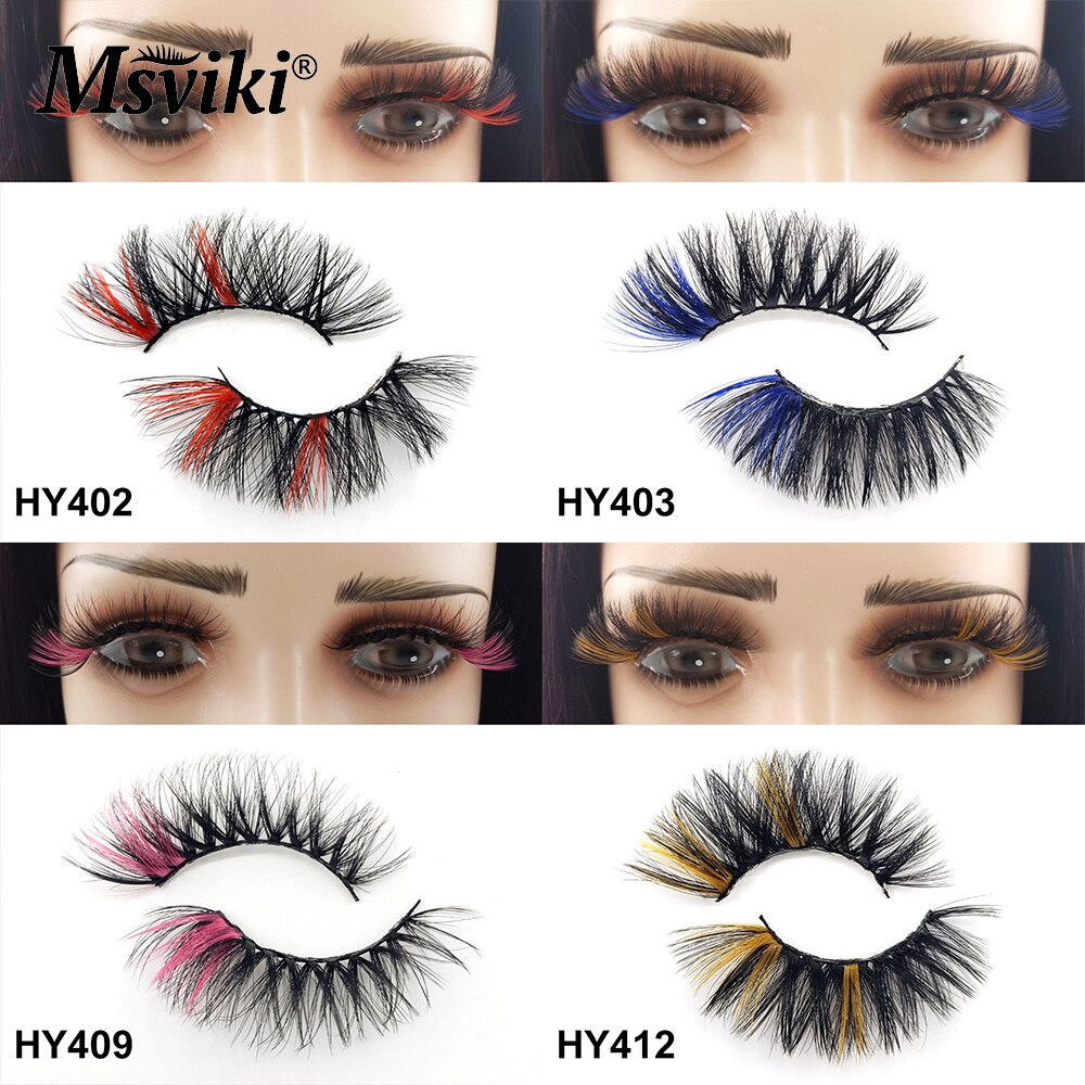 1 Pair 25MM Colored Mink Lashes 5D Fluffy Party Mink Eyelashes Box Package Supplies 3D Pink White Cosplay Fake Eyelashes