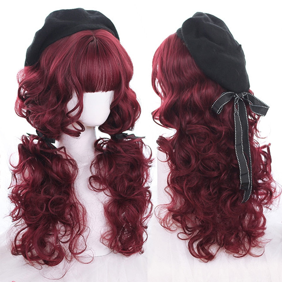 synthesis Long wavy curly girl blonde gradient pink Lolita cosplay curly bangs party wig