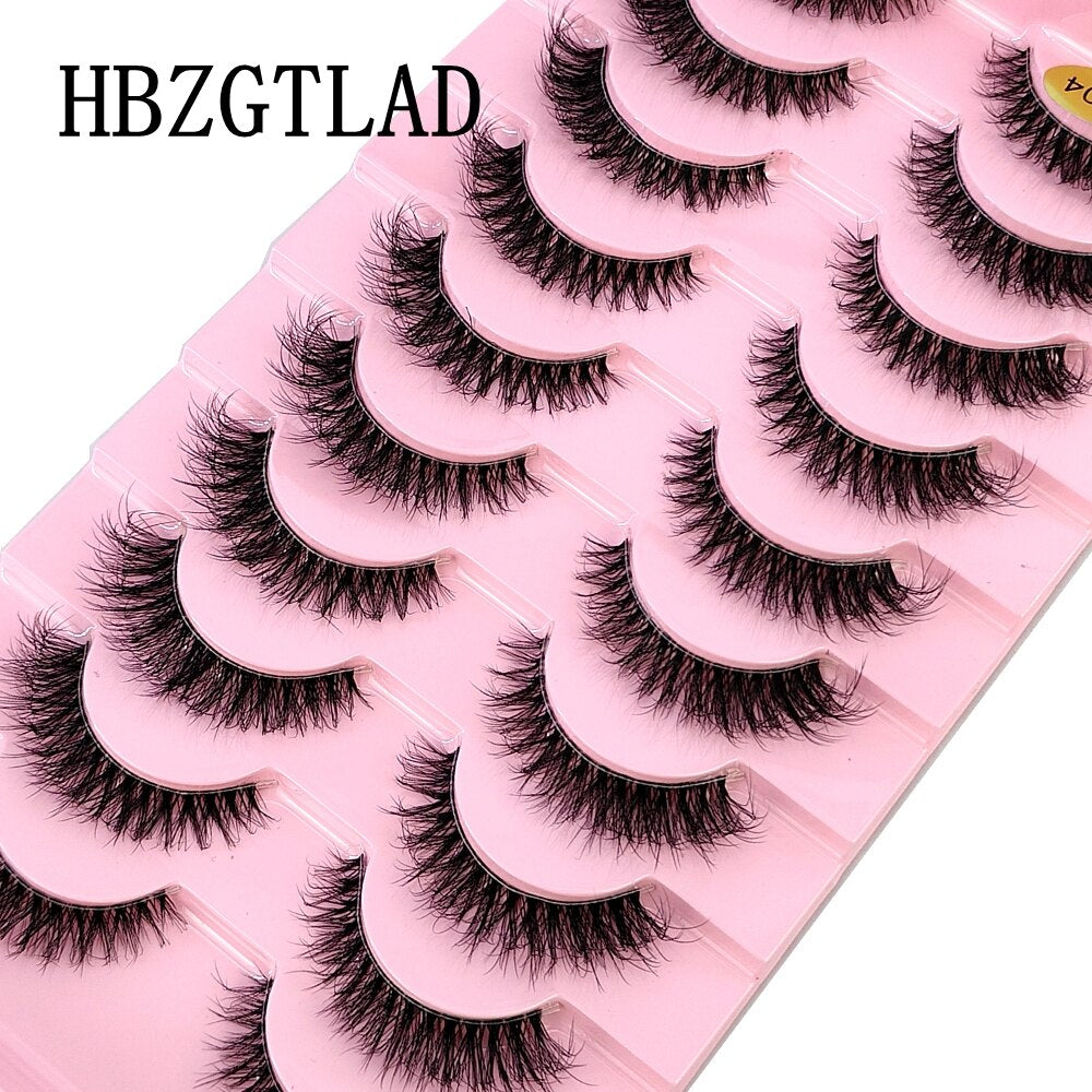10 Pairs Clear Band Wispy Fluffy Lashes Natural Russian Strip Lashes 3D Effect Lashes