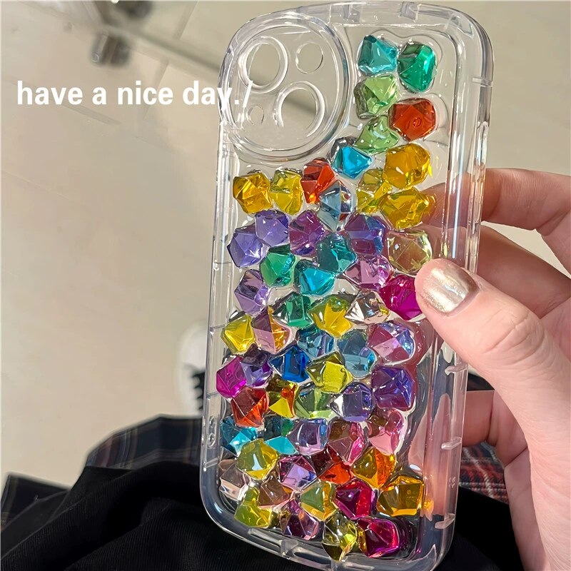 Cute 3D Candy Color Gem Epoxy Phone Case For iphone 14 13 12 Pro Max Plus 11 Glitter Crystal Shell INS Girl Clear Soft Cover