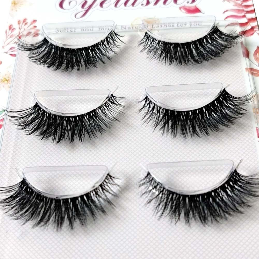 3Pairs Mink Lashes 3D Mink Eyelashes Invisible Band Natural Black Mink False Eyelash Full Strip cilios posticos Reusable