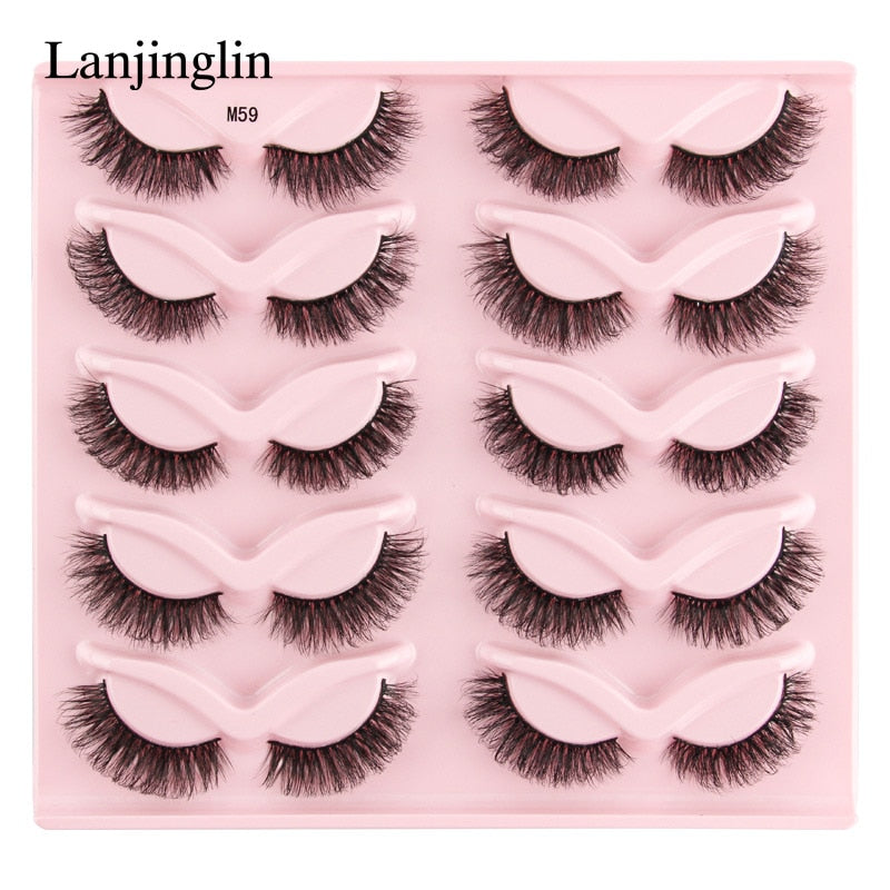 3/5/10 Pairs Half Lashes Fox Eye Wispy Fluffy Faux Cils Natural Winged Fake Eyelashes Half Lashes maquillage