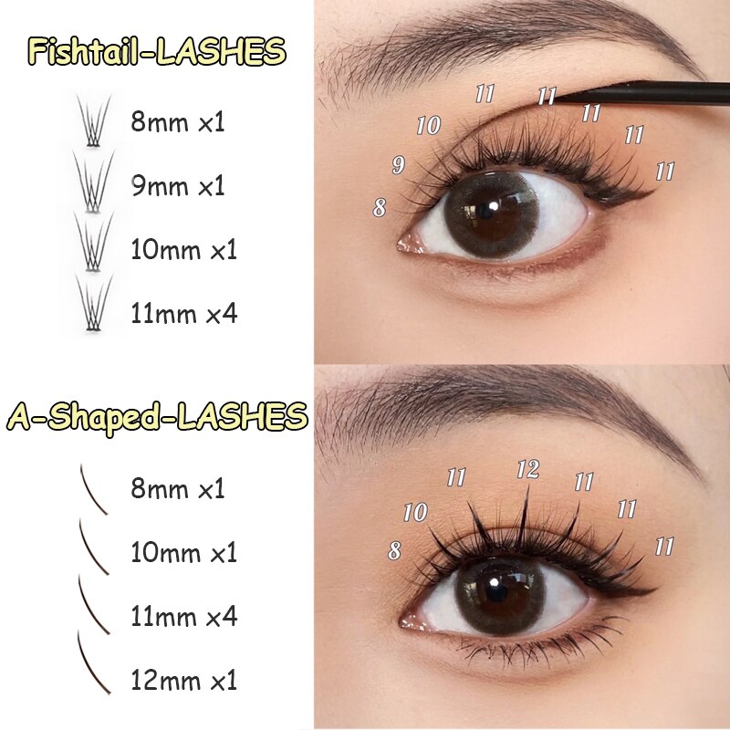 A/M Shape Premade Eyelashes Individual Lashes Cluster Spikes Lash Wispy Premade Russian Natural Fluffy False Eyelashes