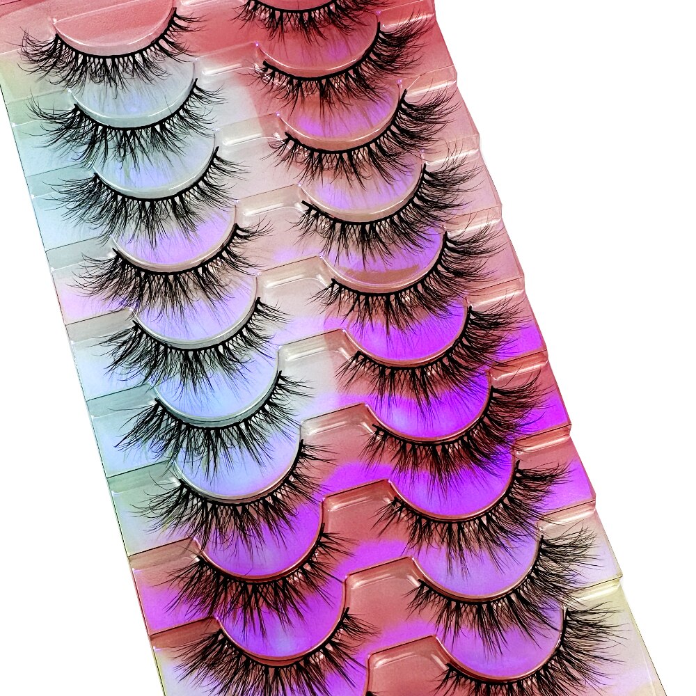 10 Pairs 3d False Eyelashes Cat Eye Wispy end eye elongated Thick Mink Lashes 5D Fluffy Natural Long Short Fake Lashes