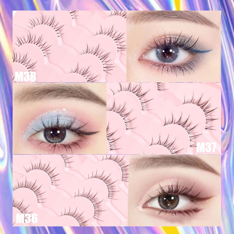 Manga Lashes 3/5/10 Pairs Eyelashes 3D Mink Lashes Korean Natural Cils Strip Lashes Band Soft Cosplay False Eyelashes