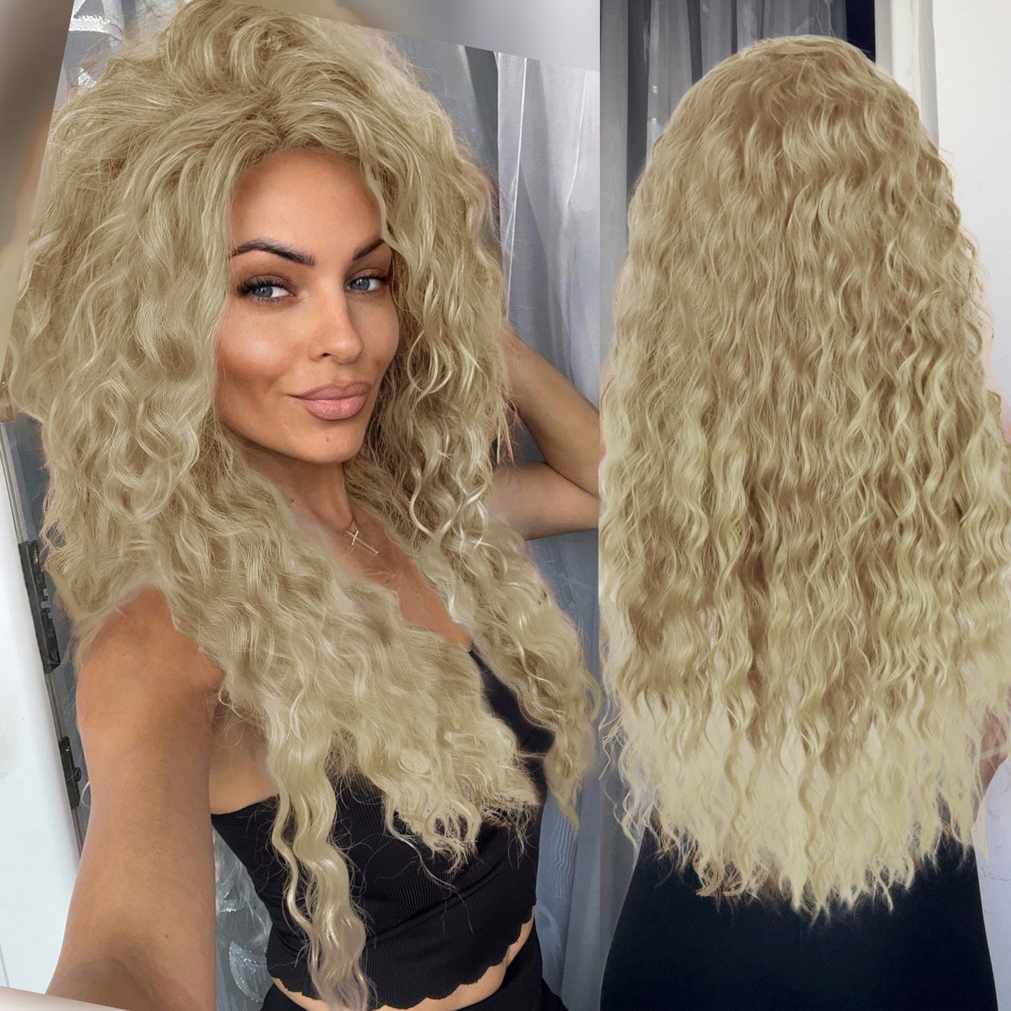 Ash Blonde Wig Synthetic Long Curly Hair Wigs for Women Fluffy Ombre Hairstyle Wave Wig Costume Carnival Party Regular Curly Wig