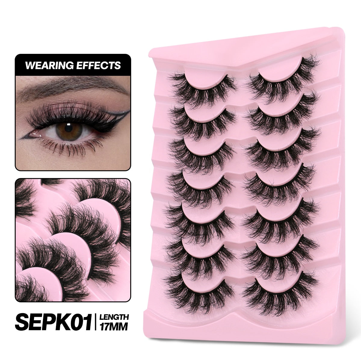5/7 pairs 3D Mink Lashes Faux Mink Fluffy Lash Winged End Eye Elongated Fake Lashes Soft Eyelashes
