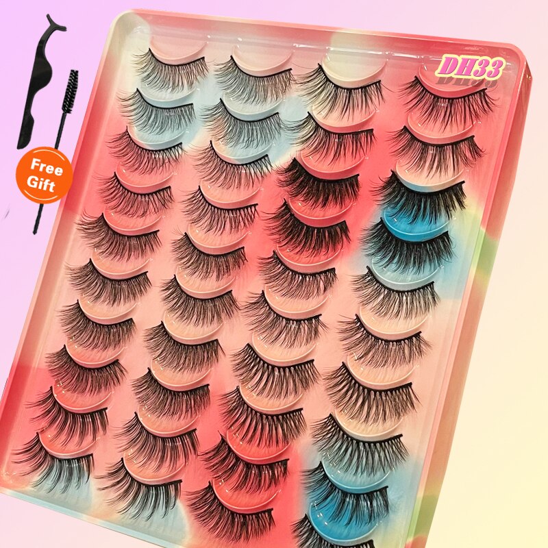 Eyelashes 20Pairs 3D Mink Lashes Fluffy Soft Wispy Natural Cross False Eyelashes Reusable Eyelash Extension