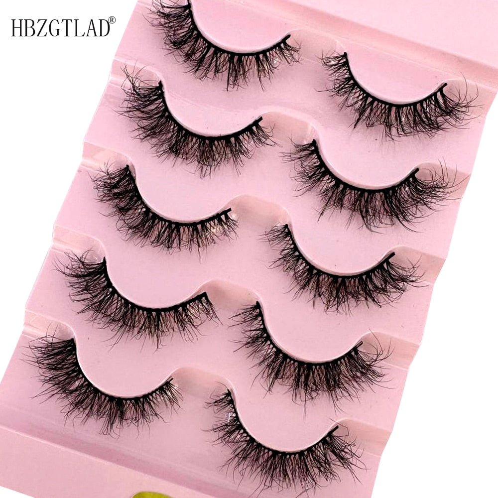 5Pairs Natural Mink Eyelashes Handmade Soft short False Eyelash Thick Winged Cat Eye Fake Lashes Extension