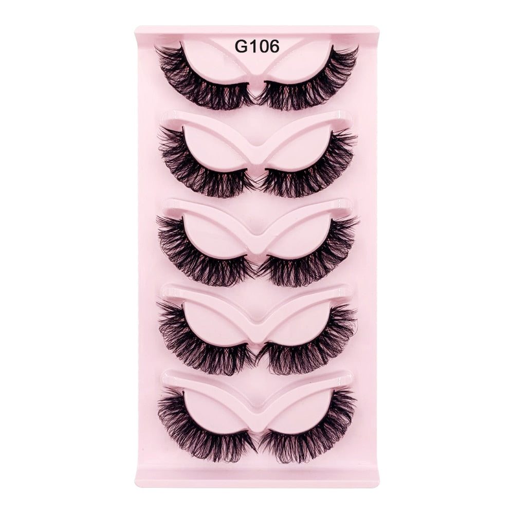 5 Pairs Fluffy DD Curl Mink Lashes Natural 3D Russian Strip Lashes Extension 5D Thick Fake Eyelashes