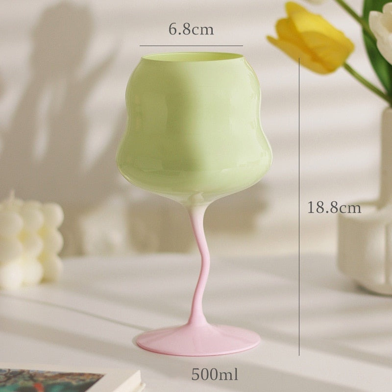 Macaron Colored Vintage Wine Glass Colored Glass Red Wine Goblet Small Fresh Cream Twister