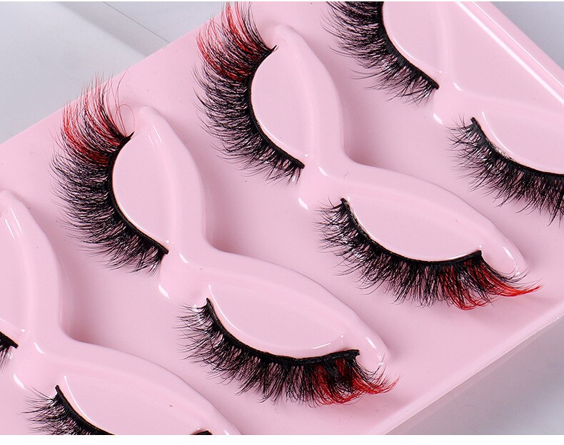 5Pairs Colored Eyelashes Fox Eye False Eyelashes 6D Cat Eye Eyelashes Naturally Thick False Eyelashes Colored Mink Lashes