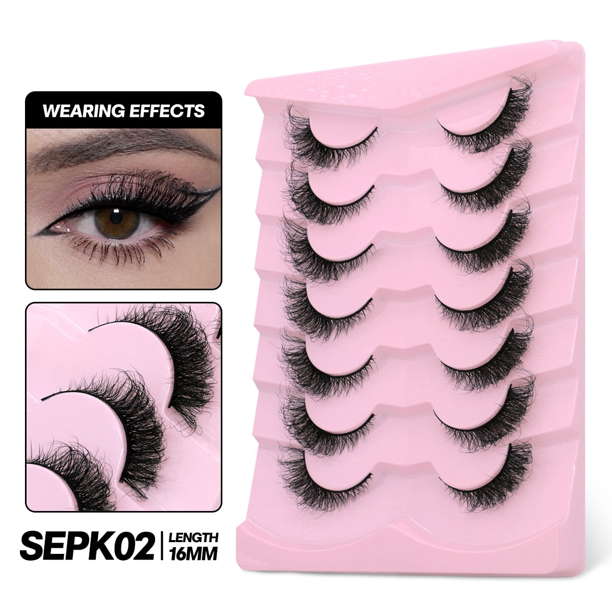 5/7 pairs 3D Mink Lashes Faux Mink Fluffy Lash Winged End Eye Elongated Fake Lashes Soft Eyelashes