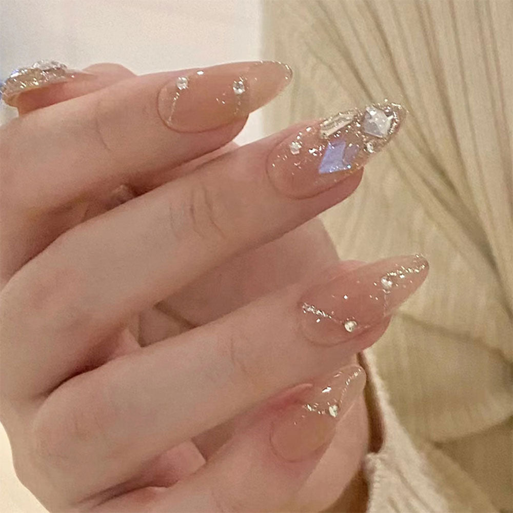 24pcs Rhinestone Design Fake Nails Shiny nail Decorations Press On nail Tips False Nail Patch