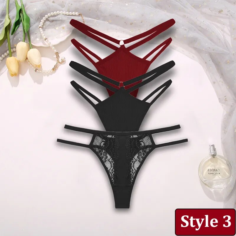 3PCS/Set Women Sexy Lace Panties Hollow Out Thongs Low Waist Female Cotton G-String Underwear Bikini Intimates Lingerie