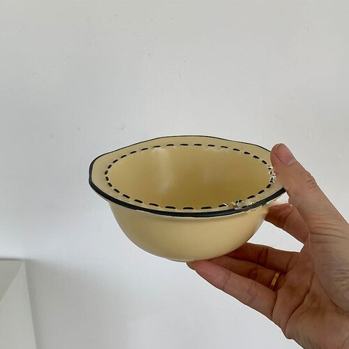 Japanese Cream Cartoon Ceramic Tableware Set Irregular Rice Bowl Soup Ceramic Plate Household Dish Stripe