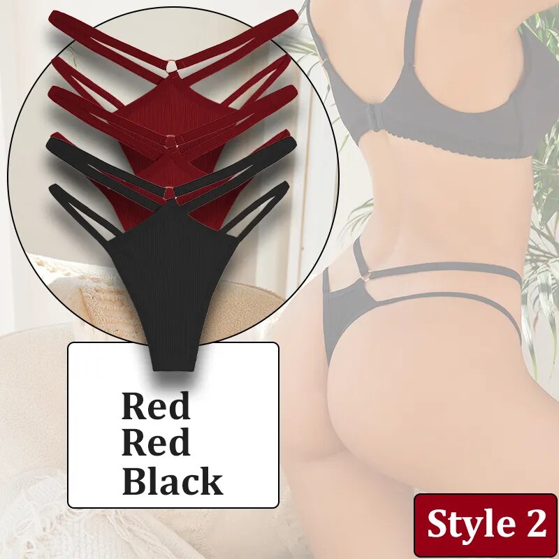 3PCS/Set Women Sexy Lace Panties Hollow Out Thongs Low Waist Female Cotton G-String Underwear Bikini Intimates Lingerie