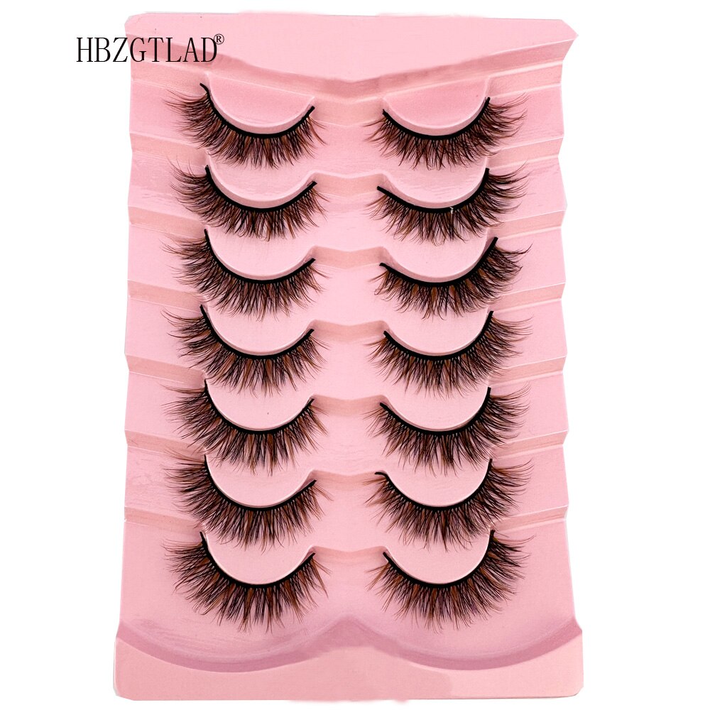 7Pairs black+brown hair 3d mink lashes amber colored natural long fluffy individual dramatic rainbow false eyelashes