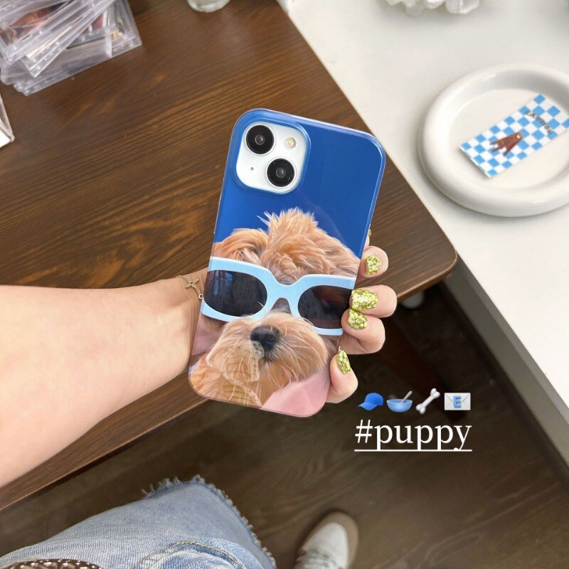Retro Summer Sunglasses puppy art Phone Case For iPhone 14 13 12 11 Pro Max Case Cute Luxury shockproof Soft Cover