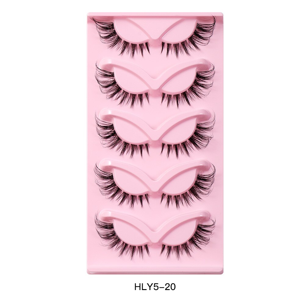 5Pairs Lashes Manga Lashes 3D Clear Band Lashes Natural Look Wispy Mink Eyelashes Fluffy Cat Eye Lashes individual Eyelashes