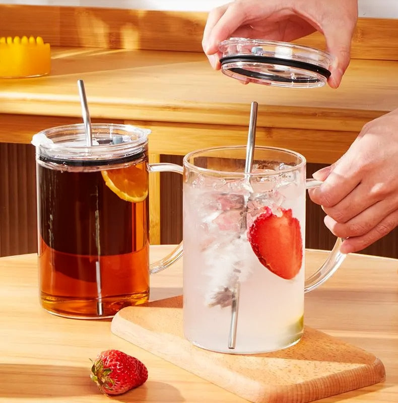 Large Capacity Glass Cup with Lid and Straw Heat-resistant Gift