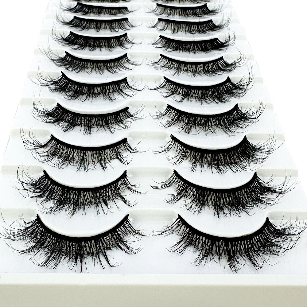 10Pairs 5D Faux Mink Hair False Eyelashes Natural Messy Eyelash Crisscross Wispy Fluffy Lashes Extension Fake Lashes