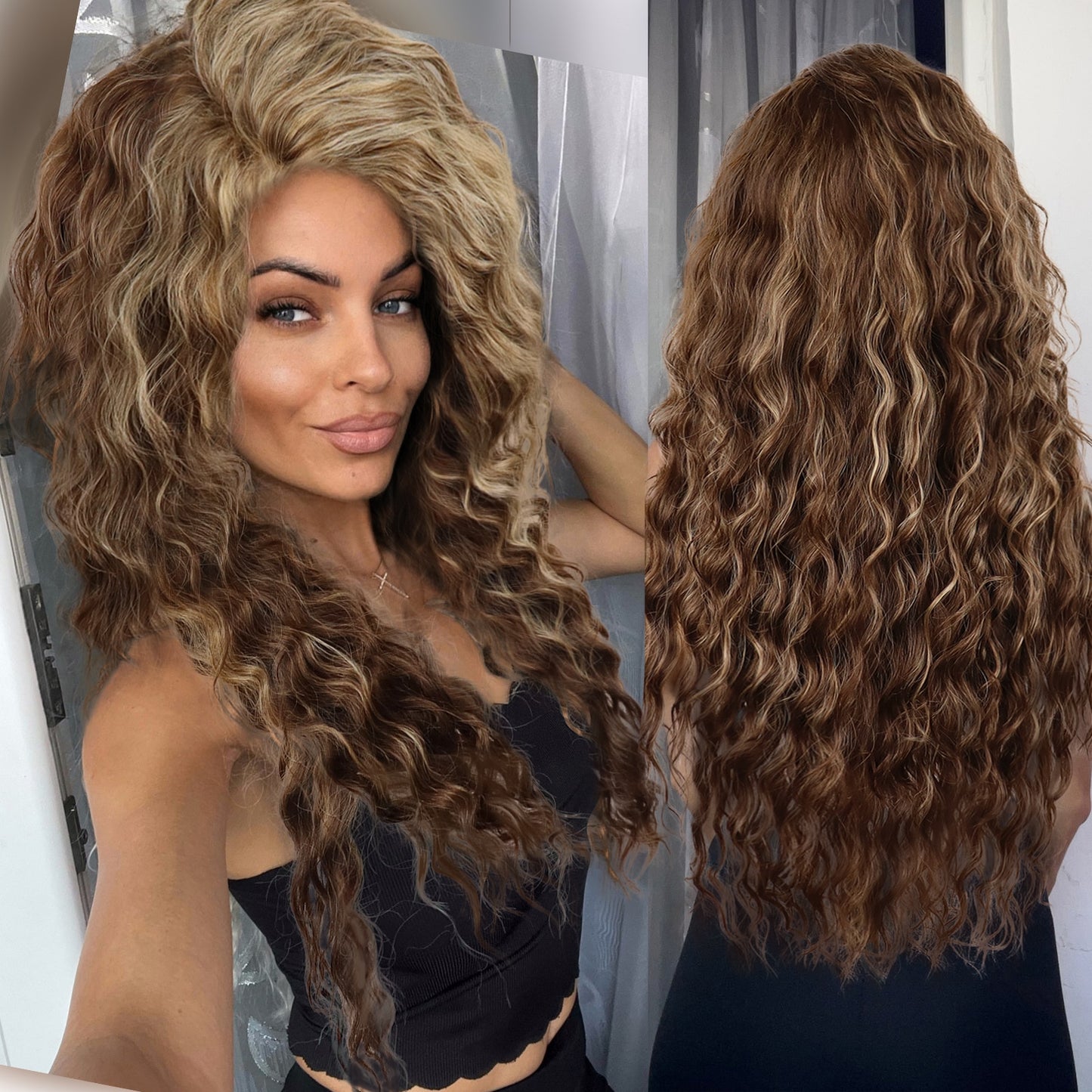 Ash Blonde Wig Synthetic Long Curly Hair Wigs for Women Fluffy Ombre Hairstyle Wave Wig Costume Carnival Party Regular Curly Wig