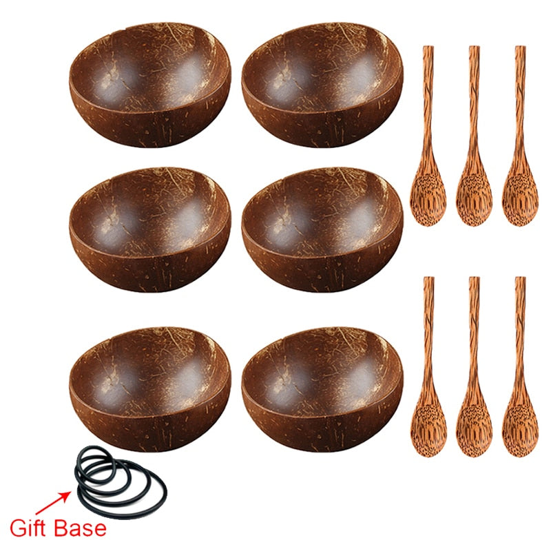 12-15cm Natural Coconut Bowl set wooden Salad Ramen bowl Coconut Wood Spoon Set coco smoothie Kitchen tableware Coconut bowl