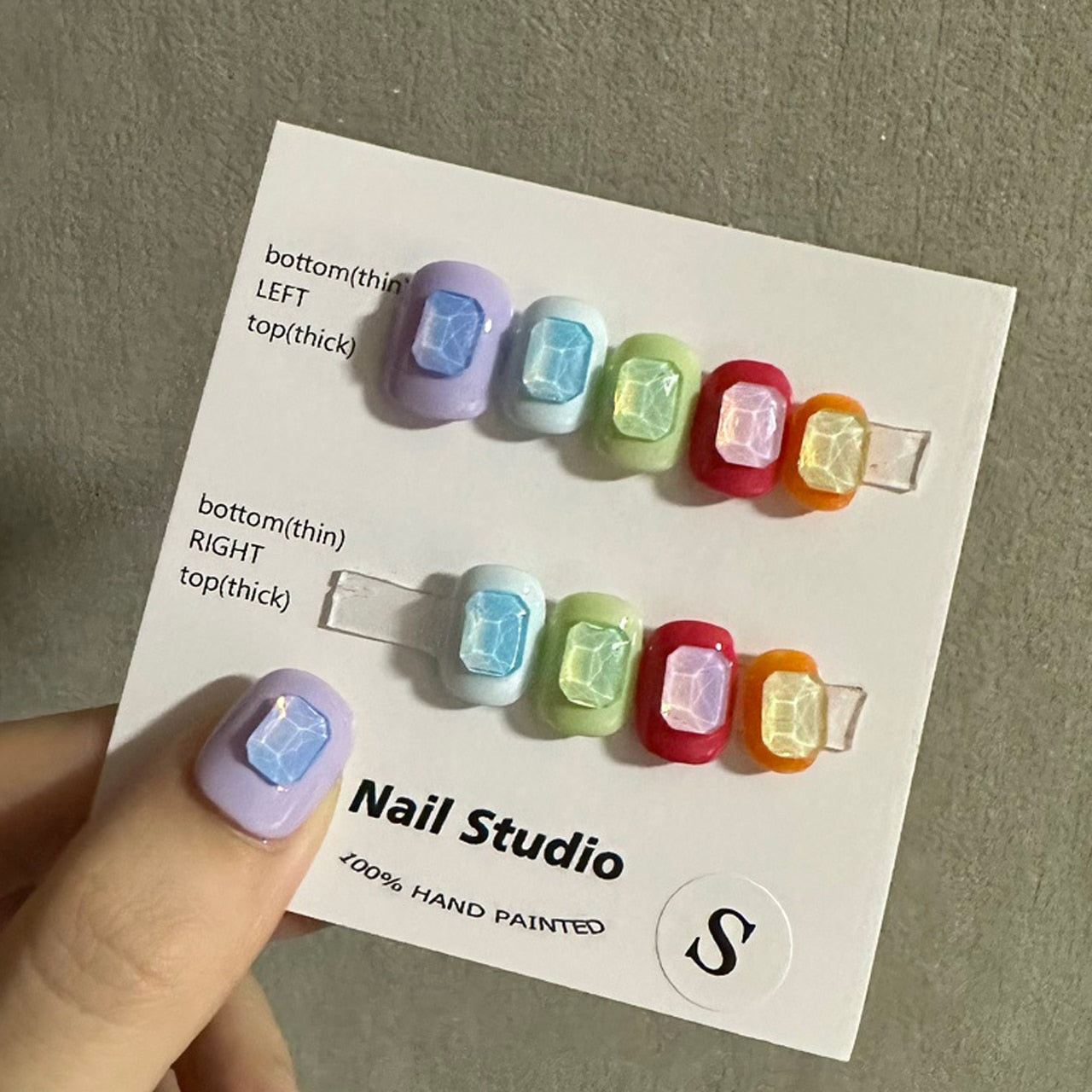 Summer Blue Pink Color Short Fake Nails Ice Transparent Love Heart Comfortable False nail Versatile Exquisite Handmade Nail