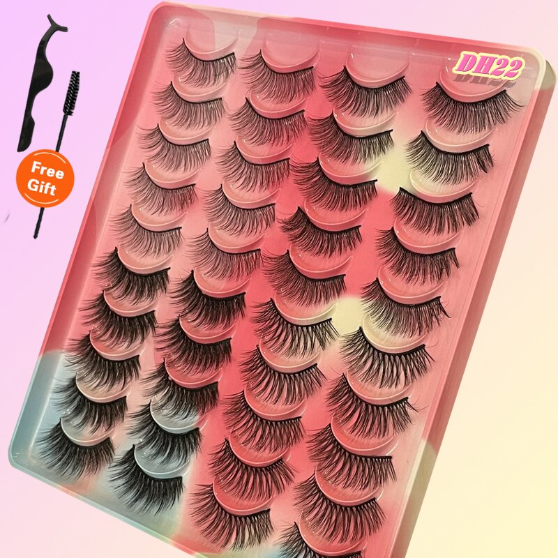 Eyelashes 20Pairs 3D Mink Lashes Fluffy Soft Wispy Natural Cross False Eyelashes Reusable Eyelash Extension
