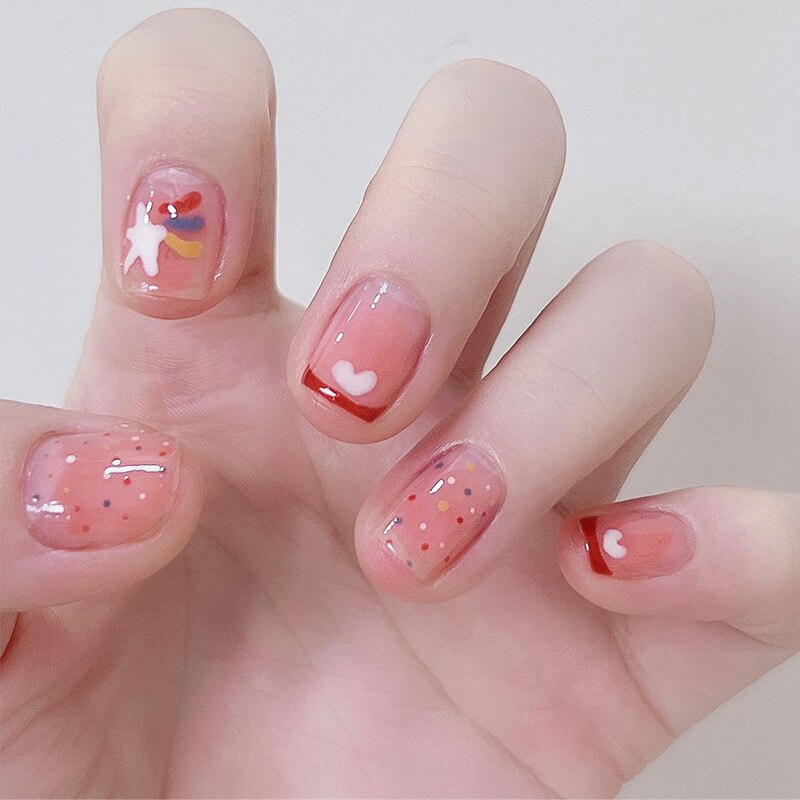 24pcs removeable Romantic Rose short press on nails full cover false nails with glue Bowknot Camellia Diamonds fake Nails