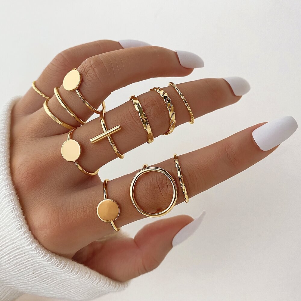 Circle Black Rings Set For Women Vintage Geometric Fried Dough Twists Cross Finger Rings Women Party Jewelry