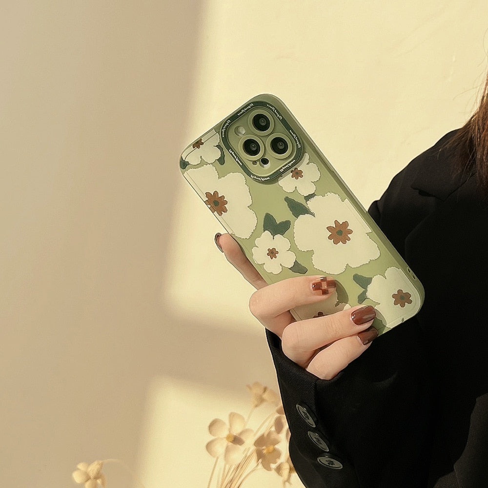 Retro Sweet spring literature white flowers Phone Case For iPhone 14 13 11 12 Pro Max 14Plus Xr Xs Max 7 8 Plus Case Cute Cover