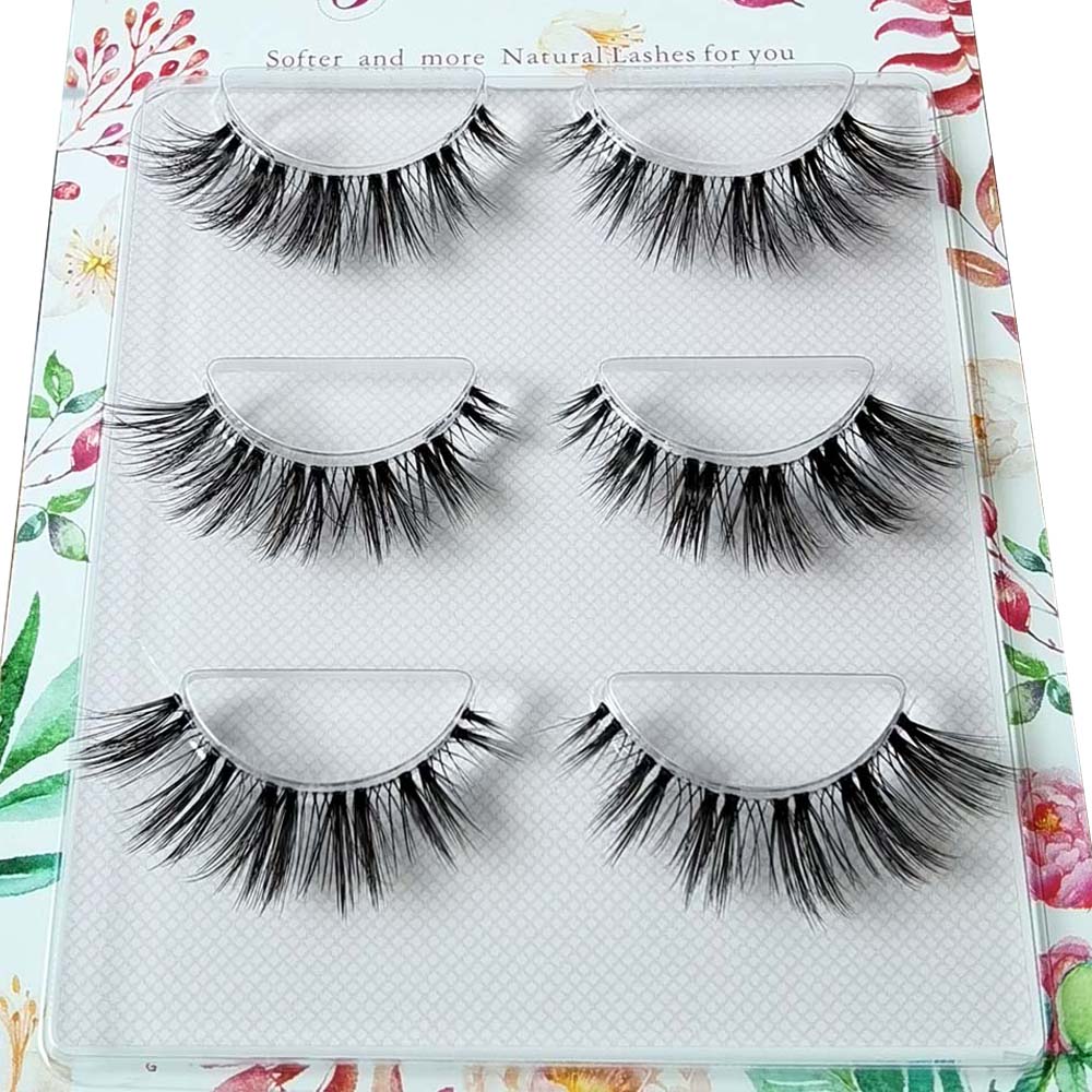 3Pairs Mink Lashes 3D Mink Eyelashes Invisible Band Natural Black Mink False Eyelash Full Strip cilios posticos Reusable