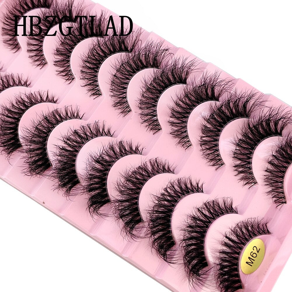 10 Pairs Clear Band Wispy Fluffy Lashes Natural Russian Strip Lashes 3D Effect Lashes