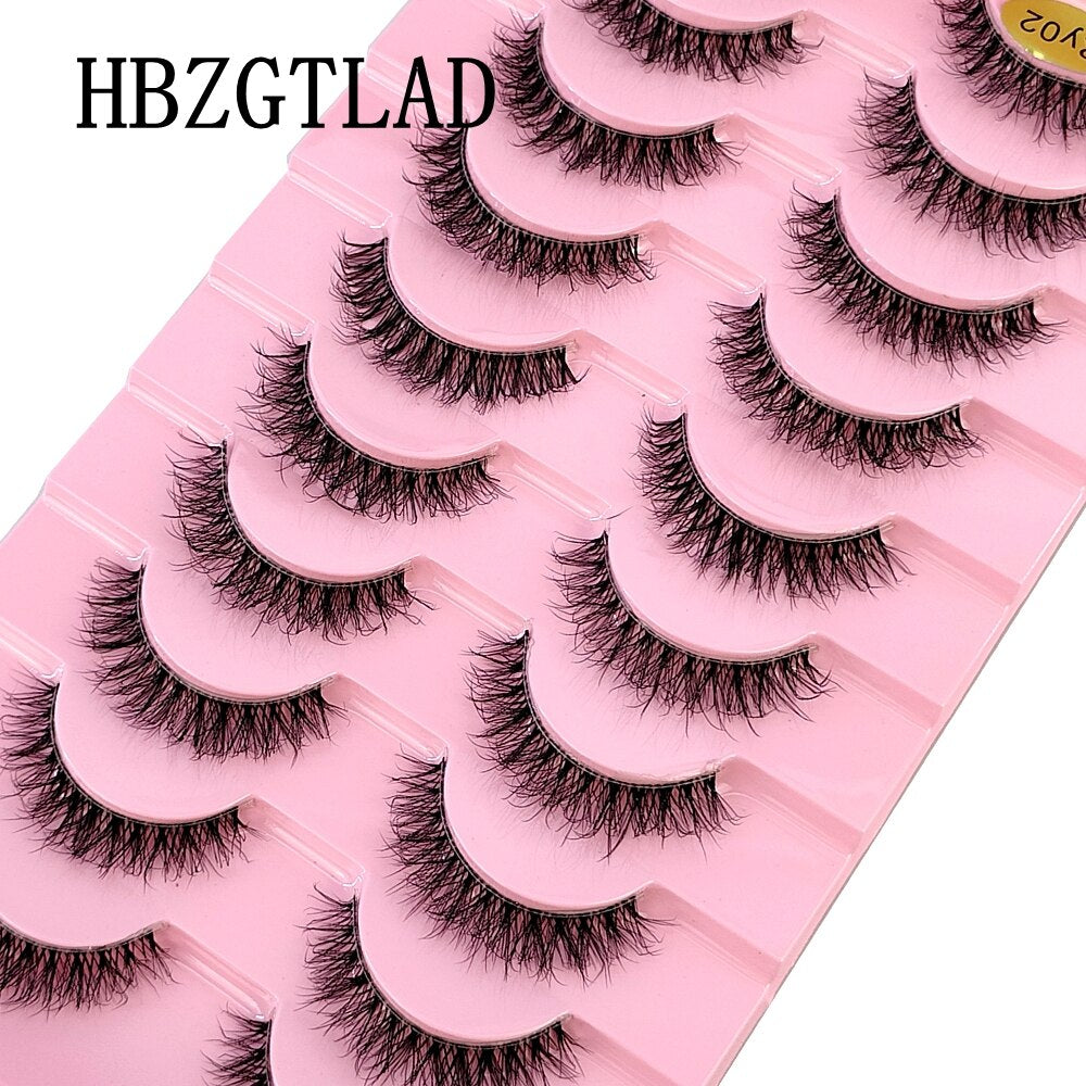 10 Pairs Clear Band Wispy Fluffy Lashes Natural Russian Strip Lashes 3D Effect Lashes