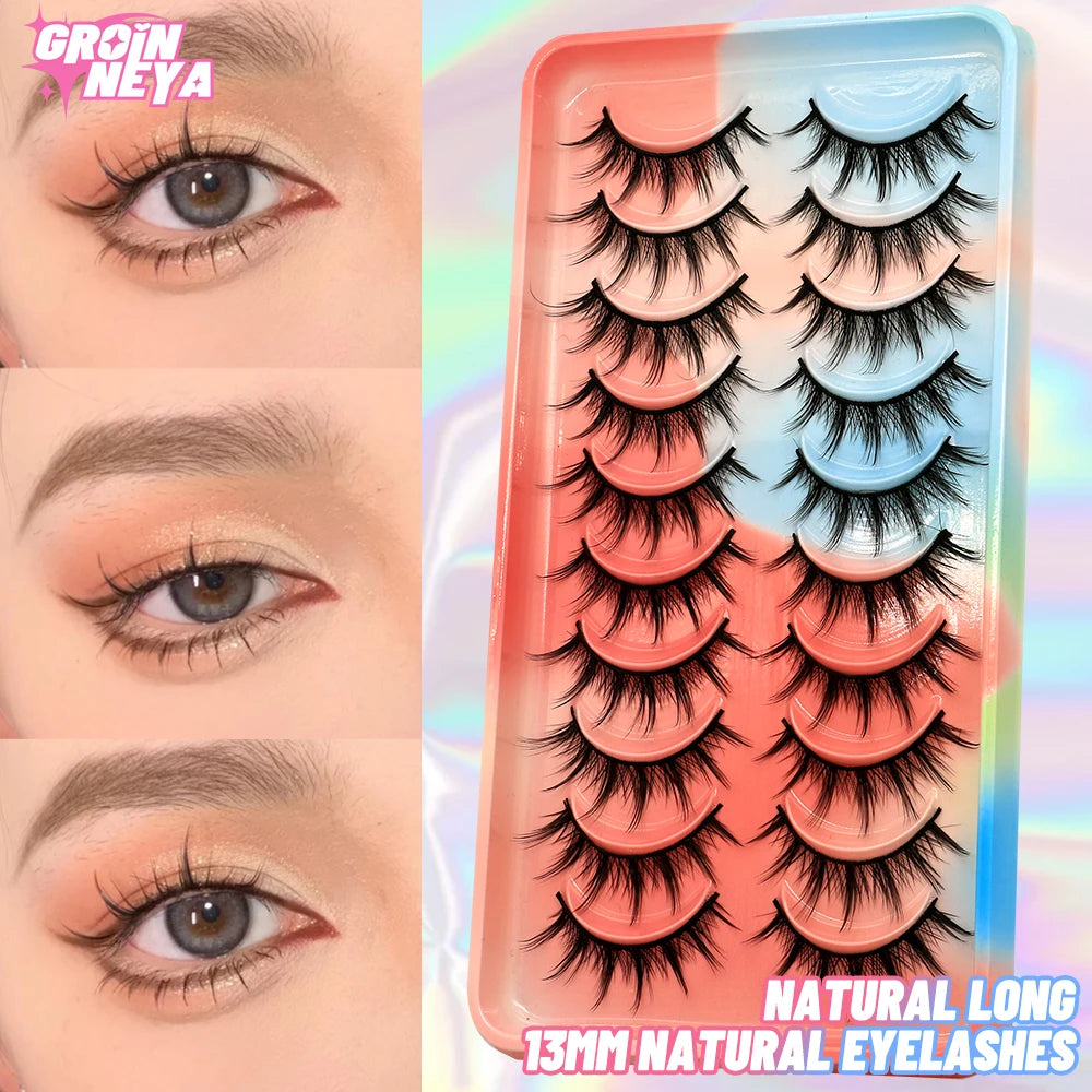 Natural Lashes 5/10 Pairs 3D Faux Mink Lashes Clear Band Soft Light Natural Eyelashes Natural Full Strip Manga Lashes