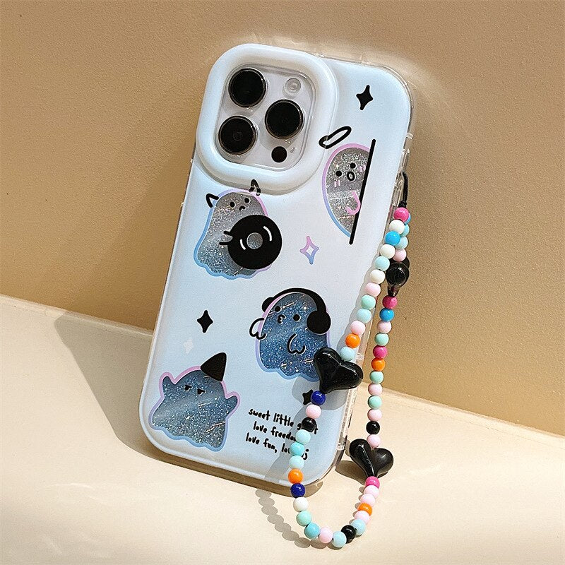 Funny Glitter ghost spirit music dance transparent Phone Case For iPhone 14 13 12 11 Pro Max Xr Xs 7 8 14 Plus Case Cute Cover