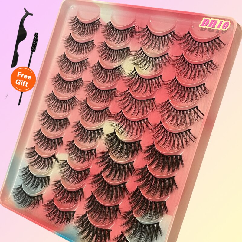 Eyelashes 20Pairs 3D Mink Lashes Fluffy Soft Wispy Natural Cross False Eyelashes Reusable Eyelash Extension