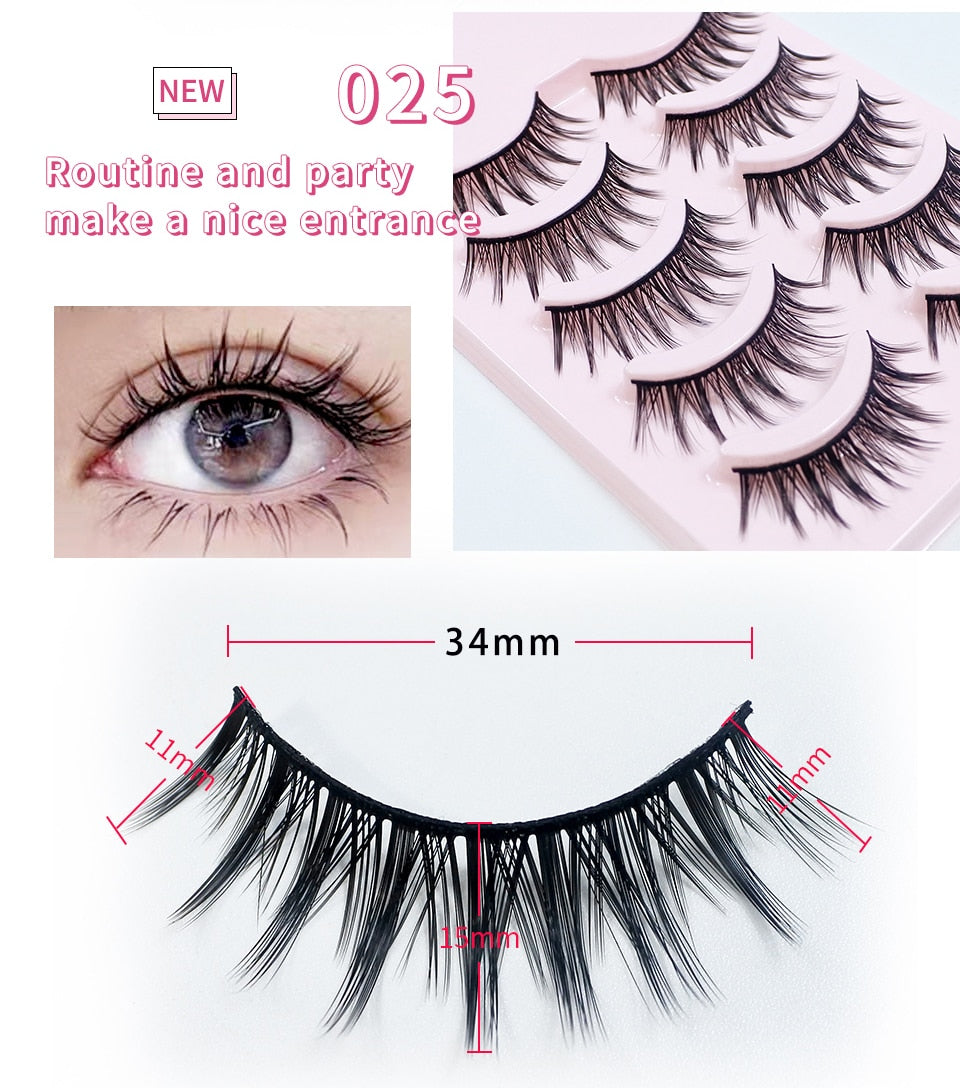 Eyelashes 5 Pairs Soft Natural Mink Lashes Manga Lashes
