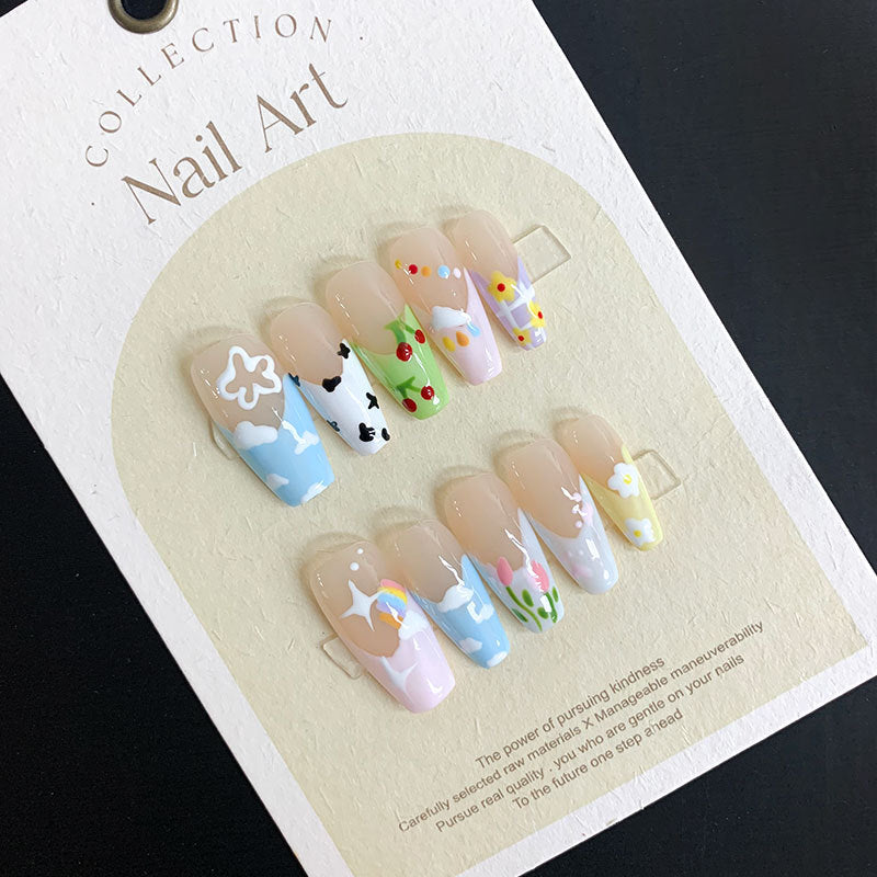 Green Cat's Eye Tulip Wearable Nail Pieces Light Therapy Handmade False Nails Wearing Finished Nails Artistic Patch Decoration