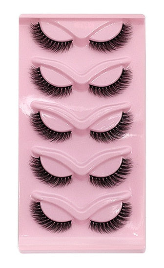 3D Cat Eyelashes 5 Pairs Faux Mink Fox Eyelash Winged Fluffy Fake Lashes Maquiagem Natural Long Faux Cils