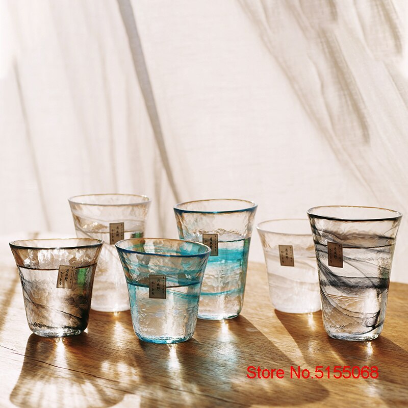 Japan Tsukiyeye Kobo Handmade Glass Smudge Hammered Glass Water Cup Wine Glass Tea Cup Red Wine Glass Vodka Artwork Sake Tumbler