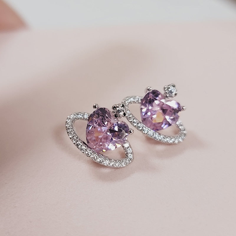 Korean Shine Zircon Planet Earrings Women French Retro Personality Simple Design Versatile Temperament Stud Earrings Jewelry