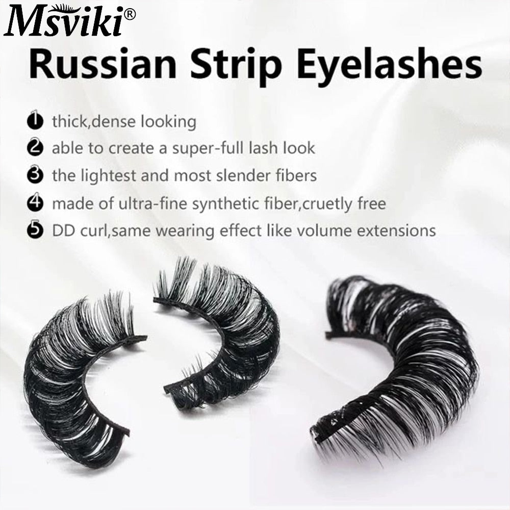 5 Pairs Fluffy DD Curl Mink Lashes Natural 3D Russian Strip Lashes Extension 5D Thick Fake Eyelashes