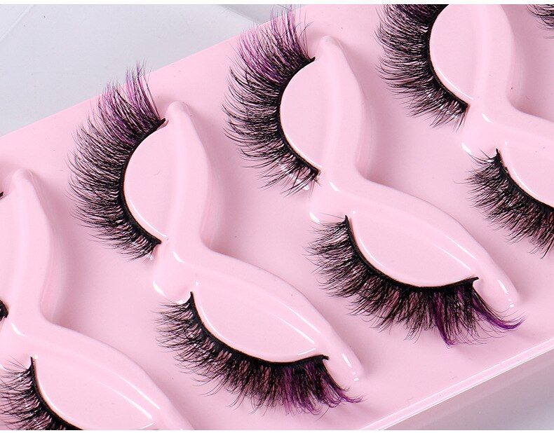 5Pairs Colored Eyelashes Fox Eye False Eyelashes 6D Cat Eye Eyelashes Naturally Thick False Eyelashes Colored Mink Lashes