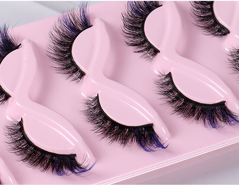 5Pairs Colored Eyelashes Fox Eye False Eyelashes 6D Cat Eye Eyelashes Naturally Thick False Eyelashes Colored Mink Lashes