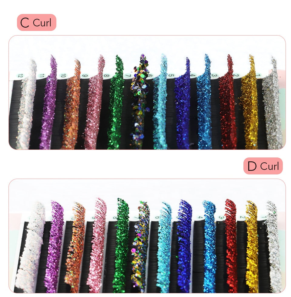 Mix Color Glitter Lashes Shiny Colorful Russian Volume Individual Eyelash Extensions Colors Glitter Lashes