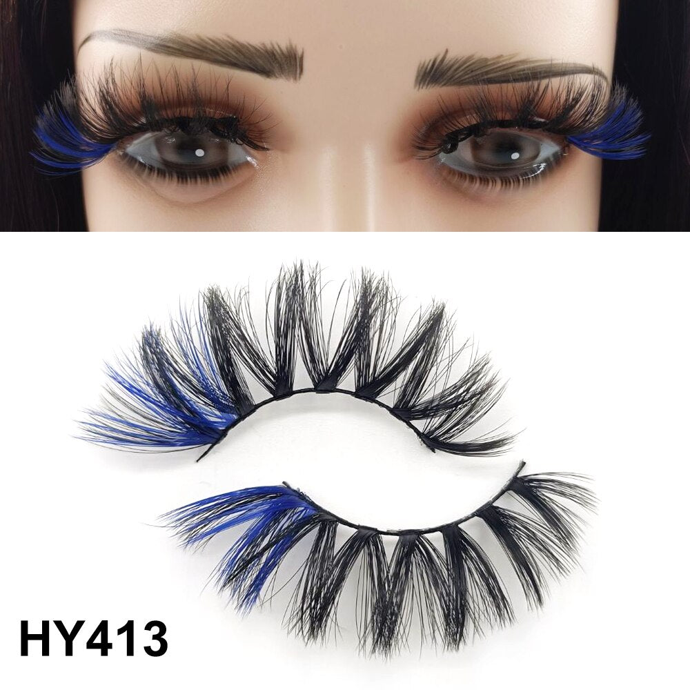 1 Pair 25MM Colored Mink Lashes 5D Fluffy Party Mink Eyelashes Box Package Supplies 3D Pink White Cosplay Fake Eyelashes