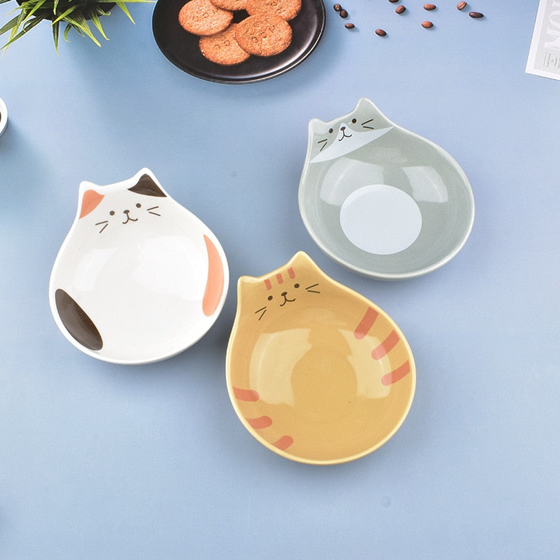 Japanese Cartoon Ceramic Cat Face Salad Bowl Cat Shape Dessert Rice Bowl Children's Tableware Home Kitchen Supplies Dinnerware